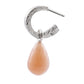 Creole earrings in silver with peach colored moonstone