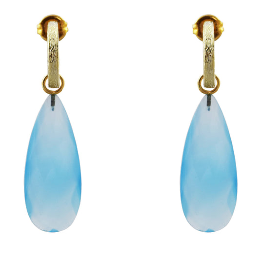 Creole earrings in yellow gold with blue onyx