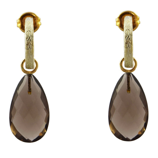Creole earrings in yellow gold with smoky quartz