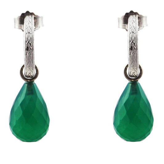 Creole earrings in silver with green onyx