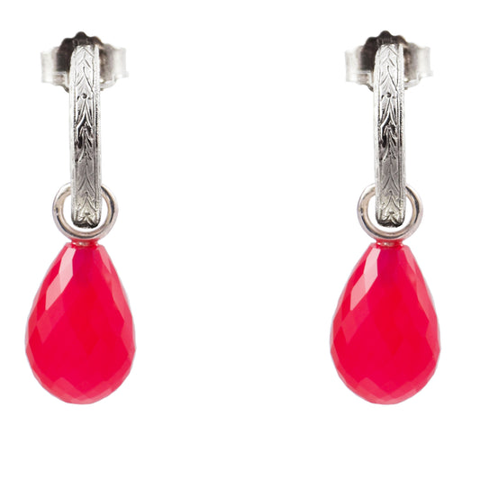 Creole earrings in silver with pink onyx